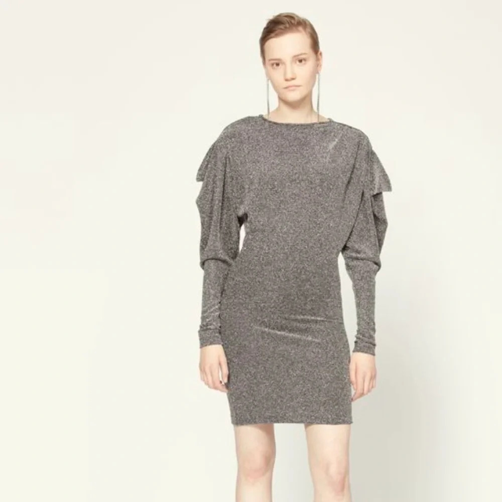 Isabel Marant Waden Stretch Metallic Silver Mini Dress Size 36/US 6 - Picture 2 of 9